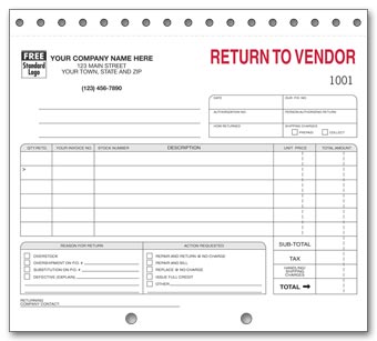 139, "Return to Vendor" Forms, Sets 