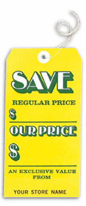176, "Save" Tags, Stock,Yellow, Large