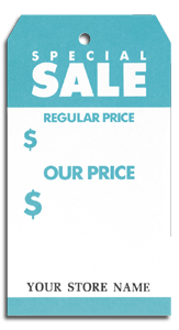 6043, "Special Sale" Tags, Stock, Large, Aqua/White