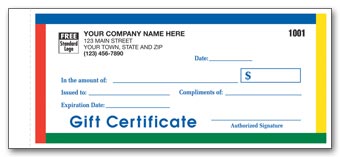 854A, Gift Certificates, Individual Carbonless Sets, Primary