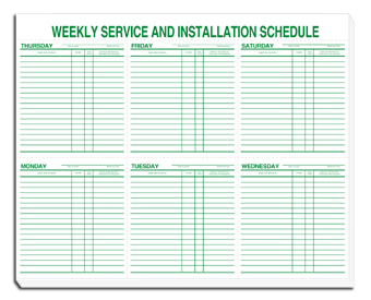 116, Weekly Service & Installation Schedule Pad, Hole Punch 