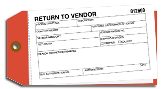 15010, Material Control Tags - Return to Vendor