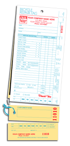 364, Bicycle Repair Tags, w/ Detachable Claim Check/Carbons