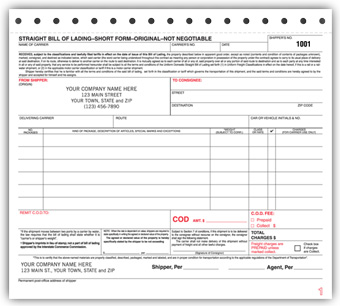 6205, Bills of Lading, Small, Carbonless 