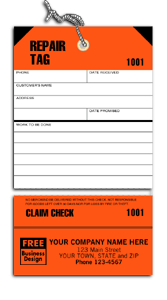D304, Repair Tags w/ Detachable Claim Stub, 1 Part, Orange