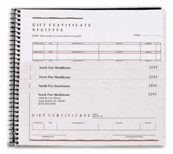 D863, Spiral-Bound Gift Certificates, Carbonless, Register